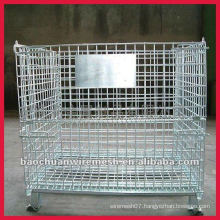 Folding warehouse storage cage with wheels
